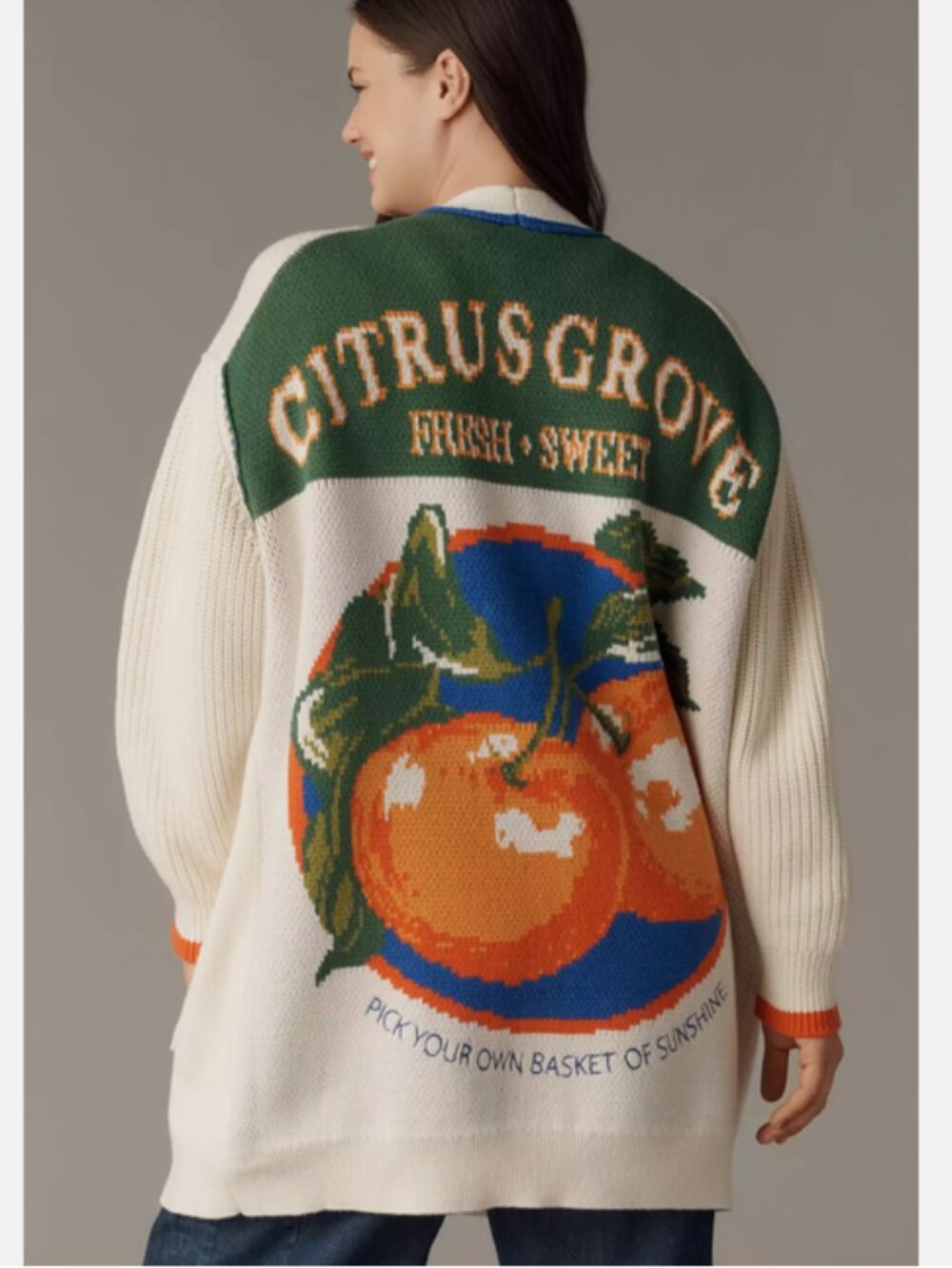 Anthropologie Maeve Cotton Blend Veggie Fruit Motif Cardigan Sweater 1X NWT